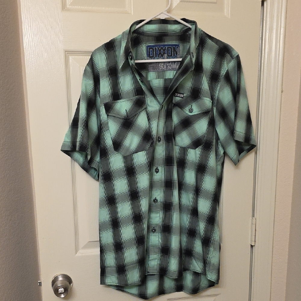 DIXXON Men's Mint and Black Plaid Shirt